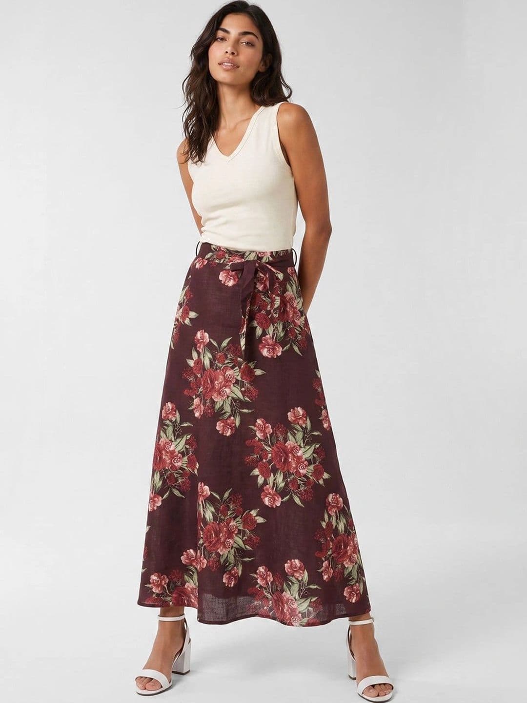 max Women Cotton Blend Floral Maxi Wrap Skirt - view 1
