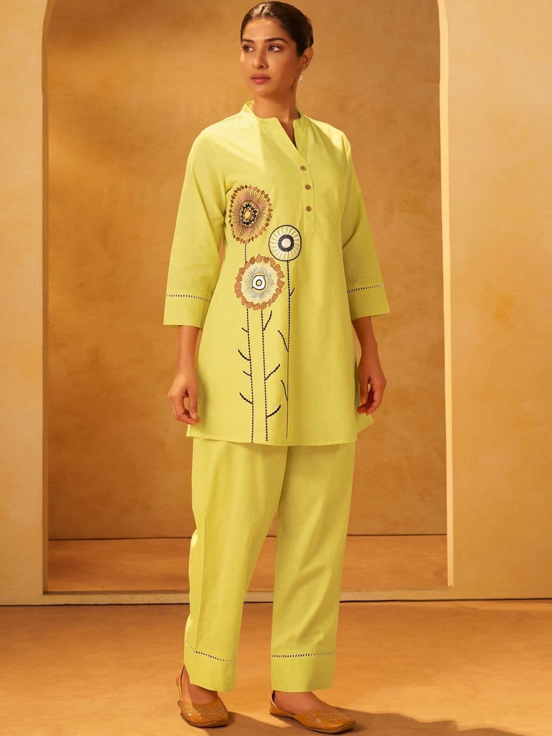 Anouk Embroidered Mandarin Collar Top & Trousers Co-Ords - view 1