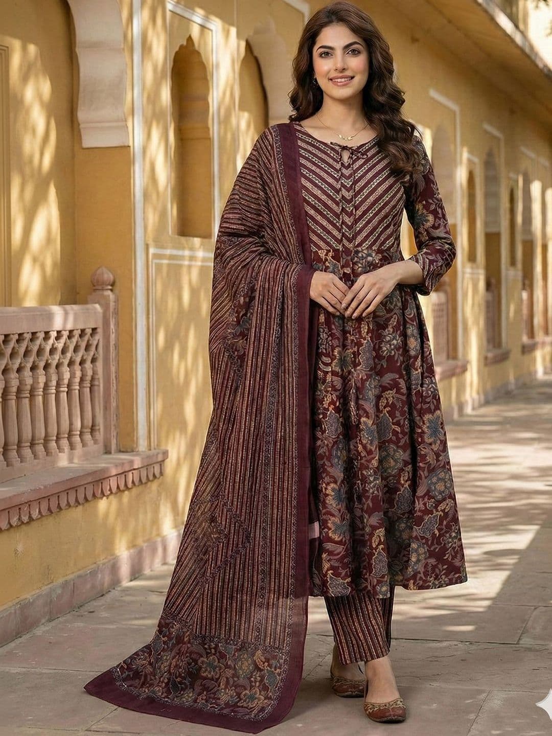 Anouk Women Floral Printed Panelled Pure Cotton Kurta with Trousers & With Dupatta - view 1