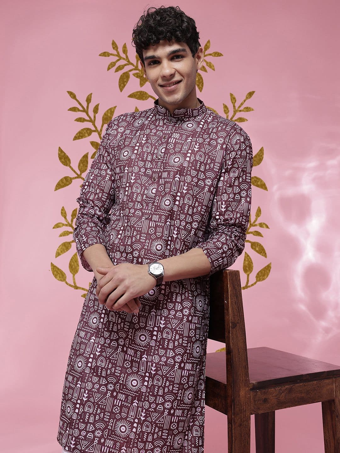 Anouk Mirage Geometric Printed Mandarin Collar Straight Kurta - view 1