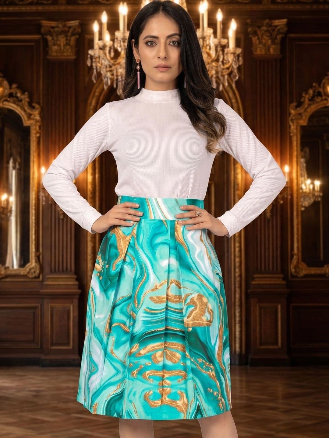 ZELZIS Women Cotton Cambric Abstract Knee Length Flared Skirt - view 1