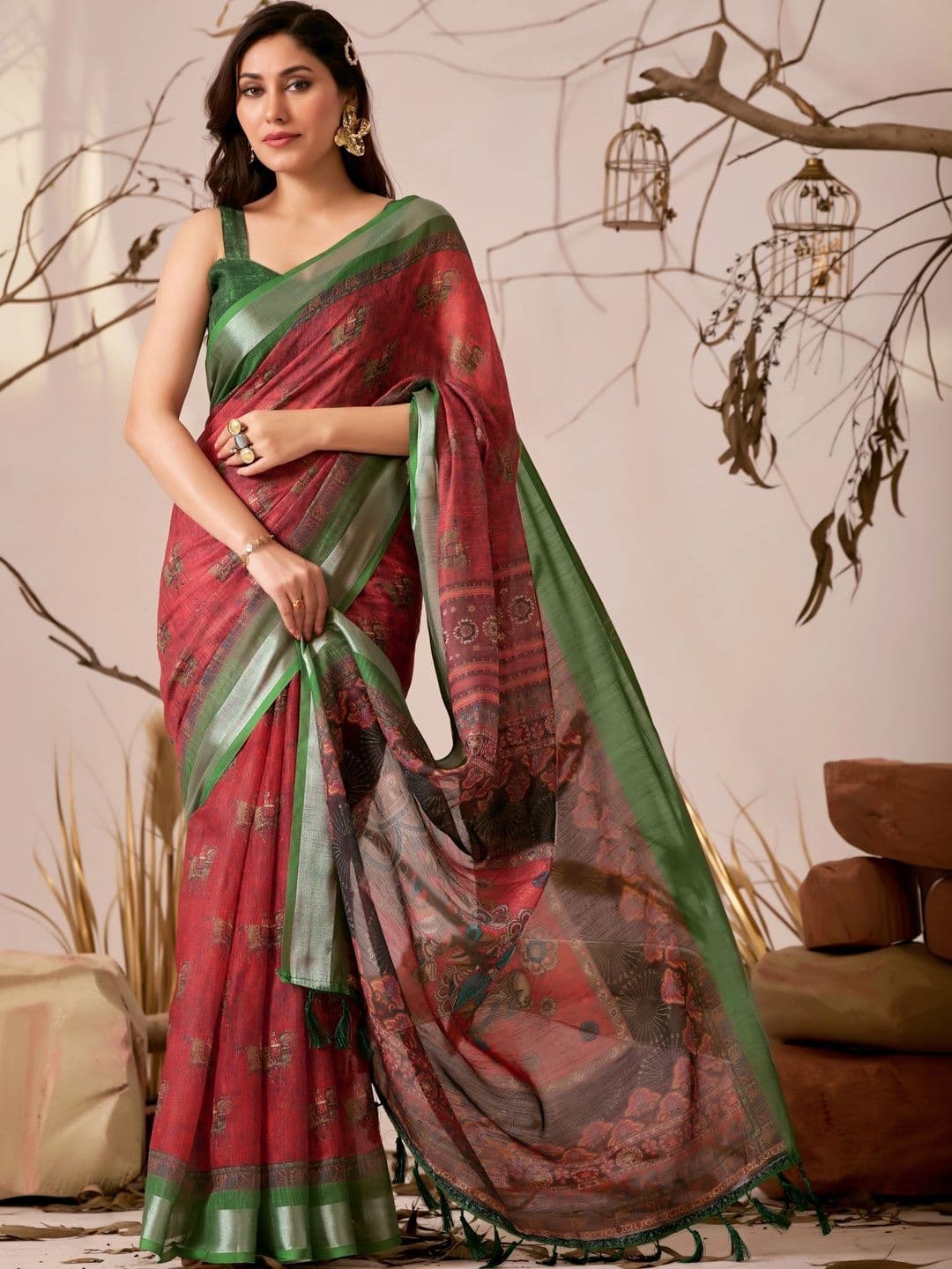 DHANLAXMI SAREES Ethnic Motifs Zari Pure Linen Fusion Kota Saree - view 1