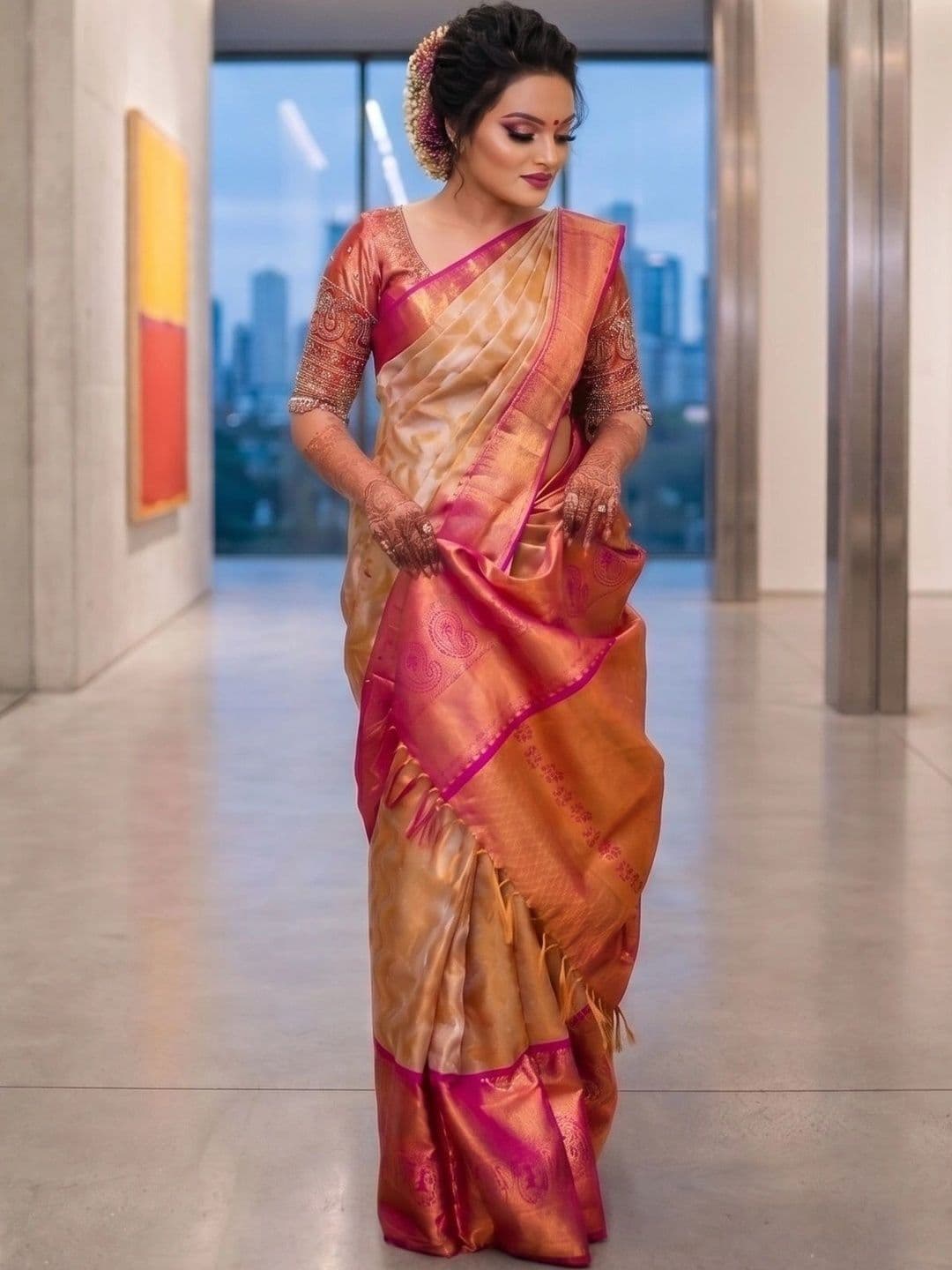 7Eleven Fashion Woven Design Zari Art Silk Banarasi Saree With Blouse - view 1