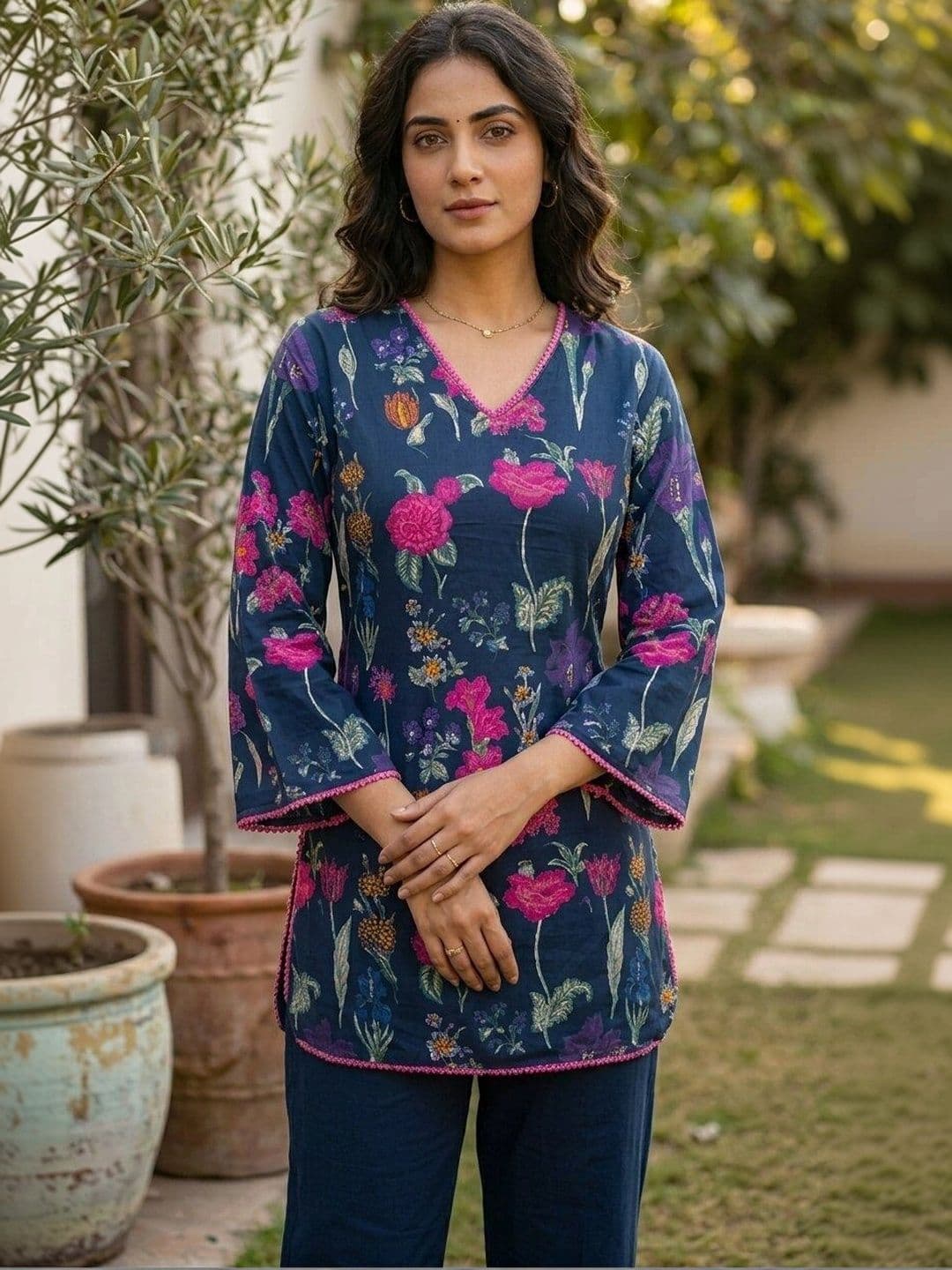 Anouk Women Floral Printed Regular Pure Cotton Kurti with Trousers - view 1
