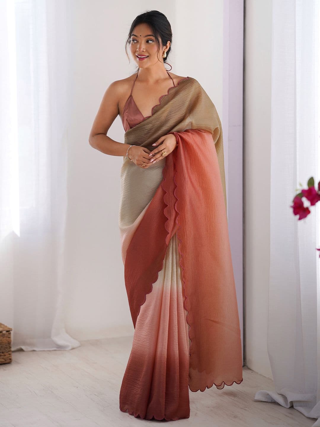 Anouk Ombre Embroidered Party Wear Pure Chiffon Saree with Matching Blouse - view 1