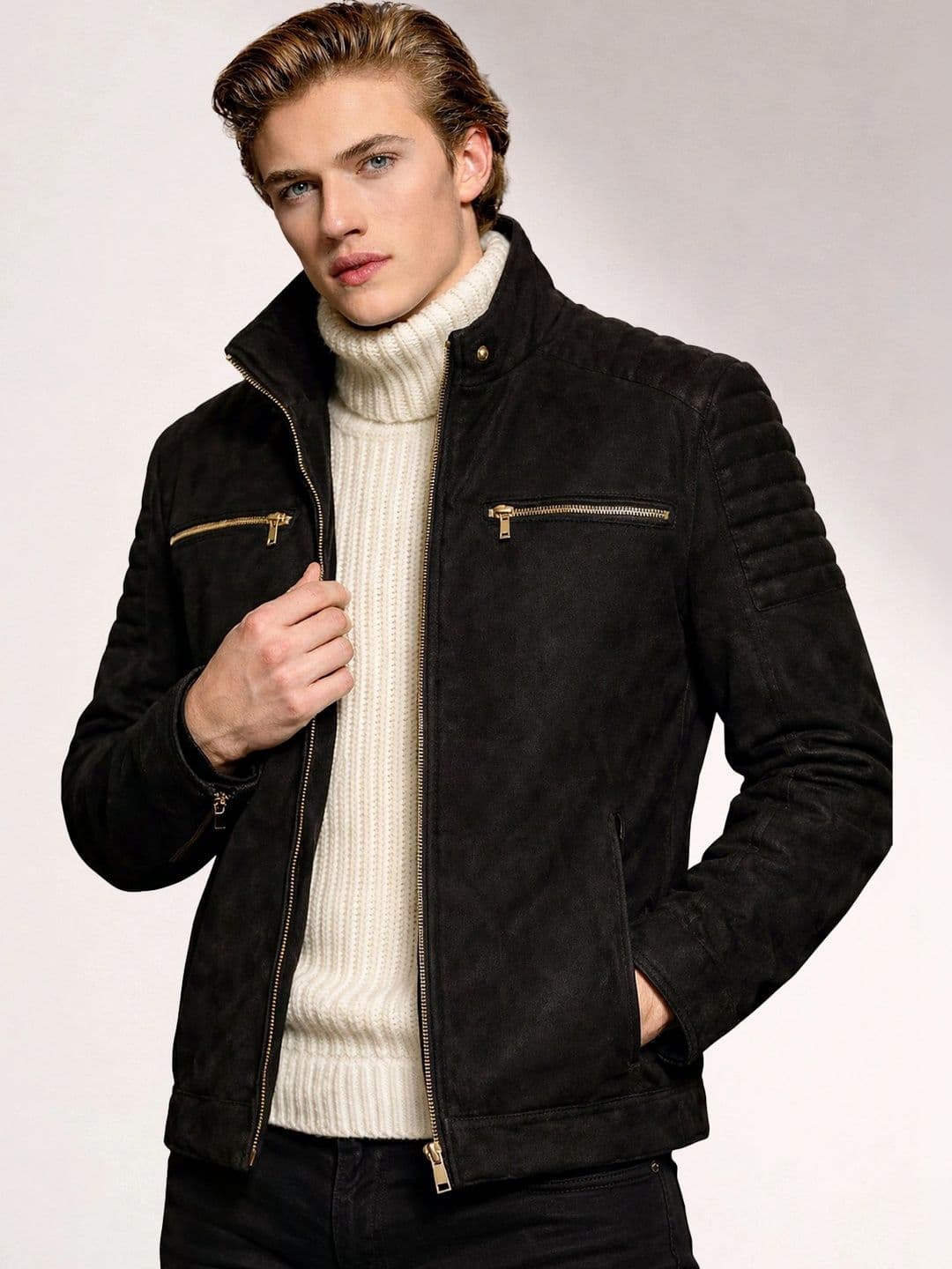 Leather Retail Men Suede Outdoor Biker Jacket - view 1