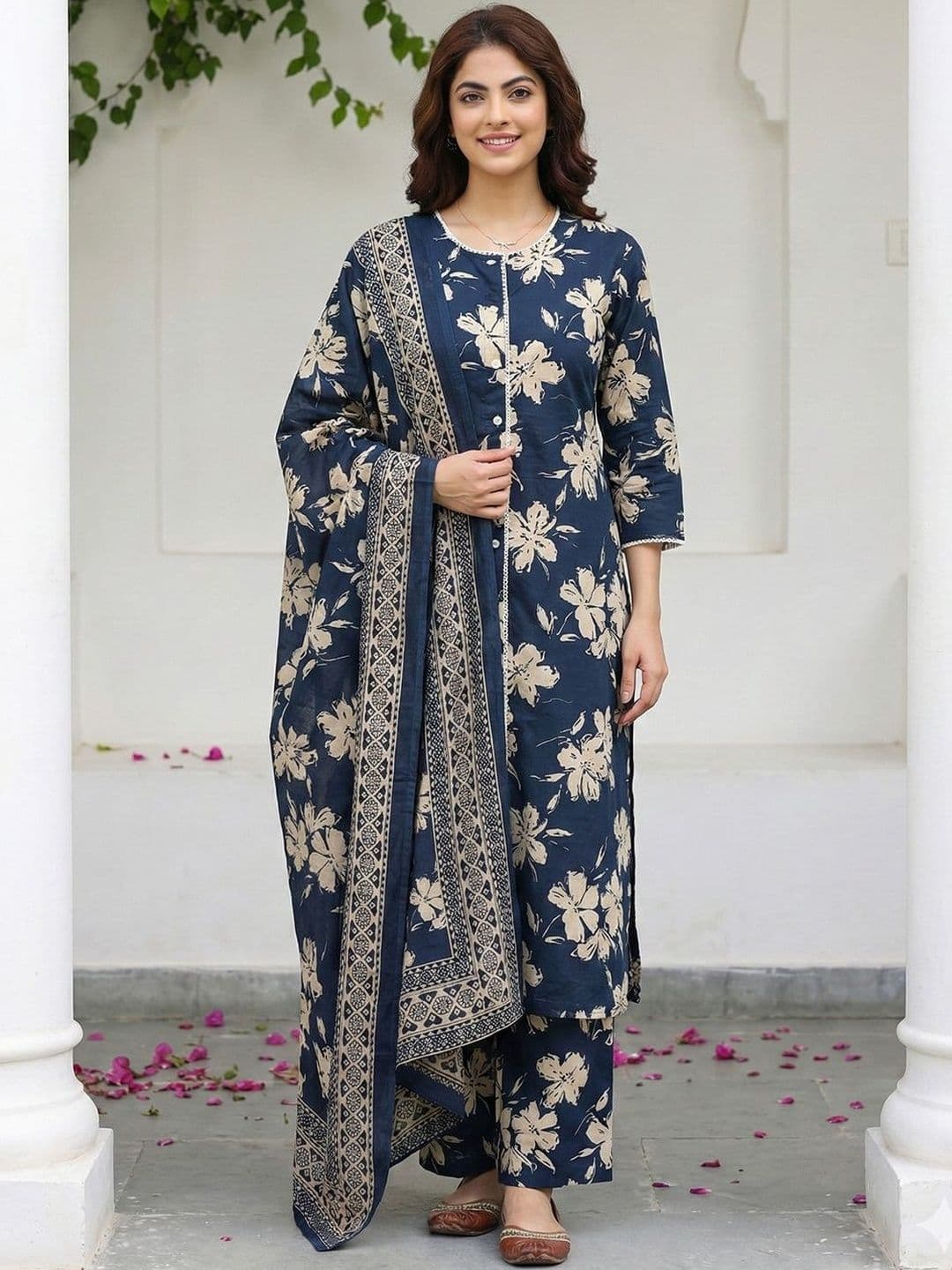 Anouk Women Floral Printed Regular Pure Cotton Kurta with Palazzos & With Dupatta - view 1