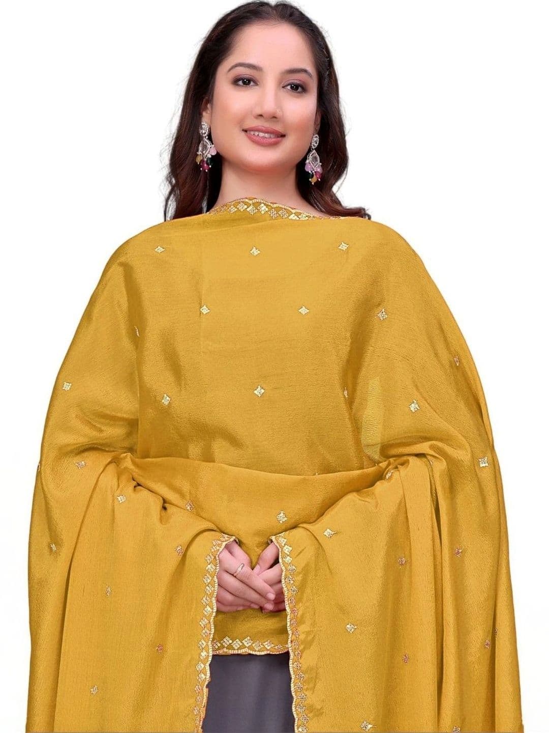 SEKMANY Ethnic Motifs Embroidered Art Silk Dupatta with Sequinned - view 1
