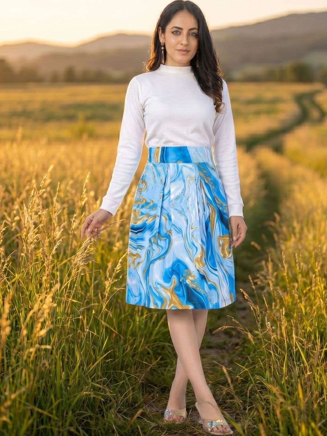 ZELZIS Women Cotton Cambric Abstract Knee Length Flared Skirt - view 1