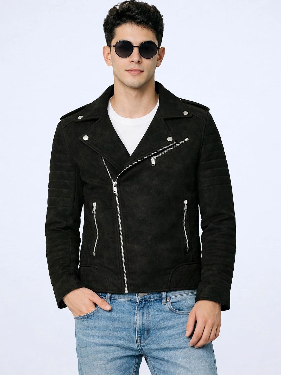Leather Retail Men Suede Outdoor Biker Jacket - view 1