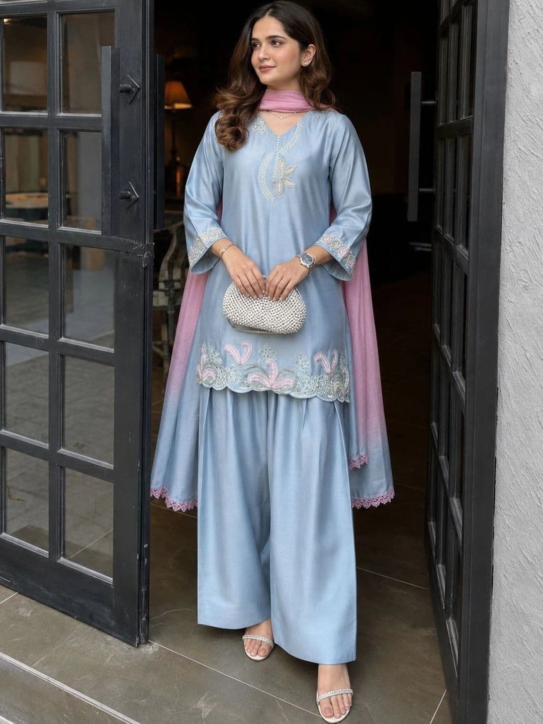 all about you Women Ethnic Motifs Embroidered Regular Thread Work Kurta with Palazzos & With Dupatta - view 1