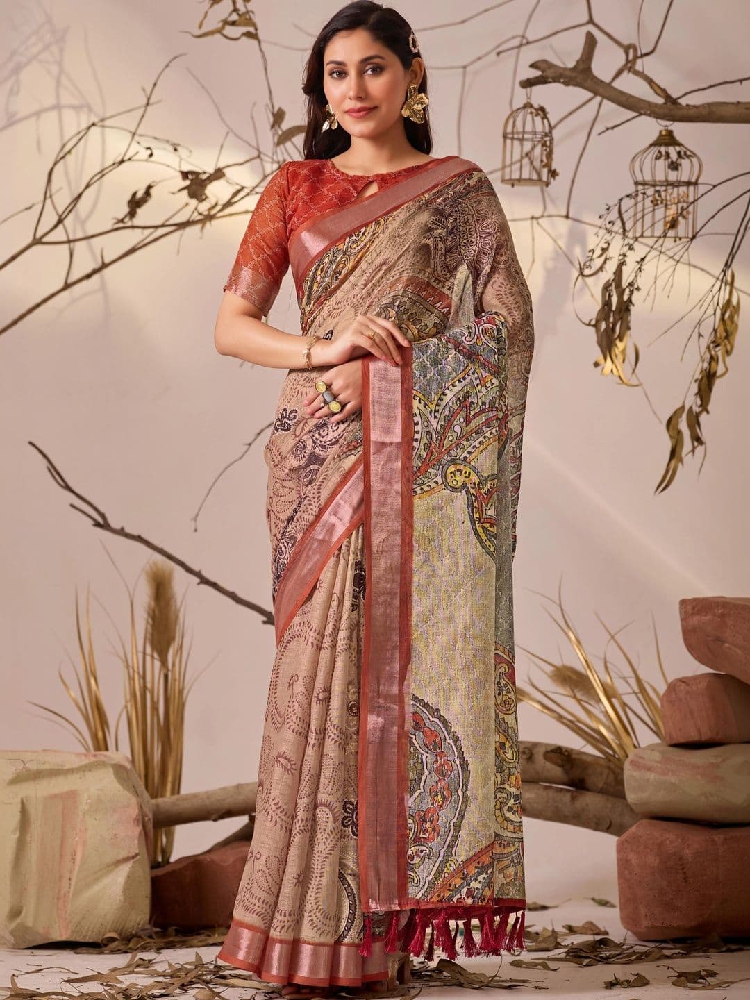 DHANLAXMI SAREES Paisley Zari Pure Linen Fusion Kota Saree - view 1