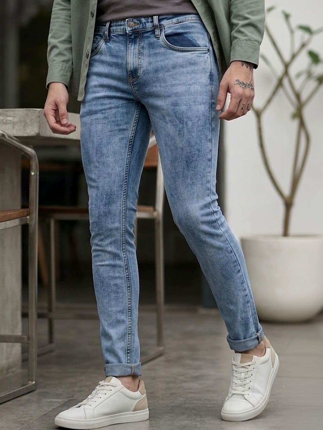 Urbano Fashion Men Skinny Fit Mid-Rise Heavy Fade Cuffed Hem Stretchable Jeans - view 1