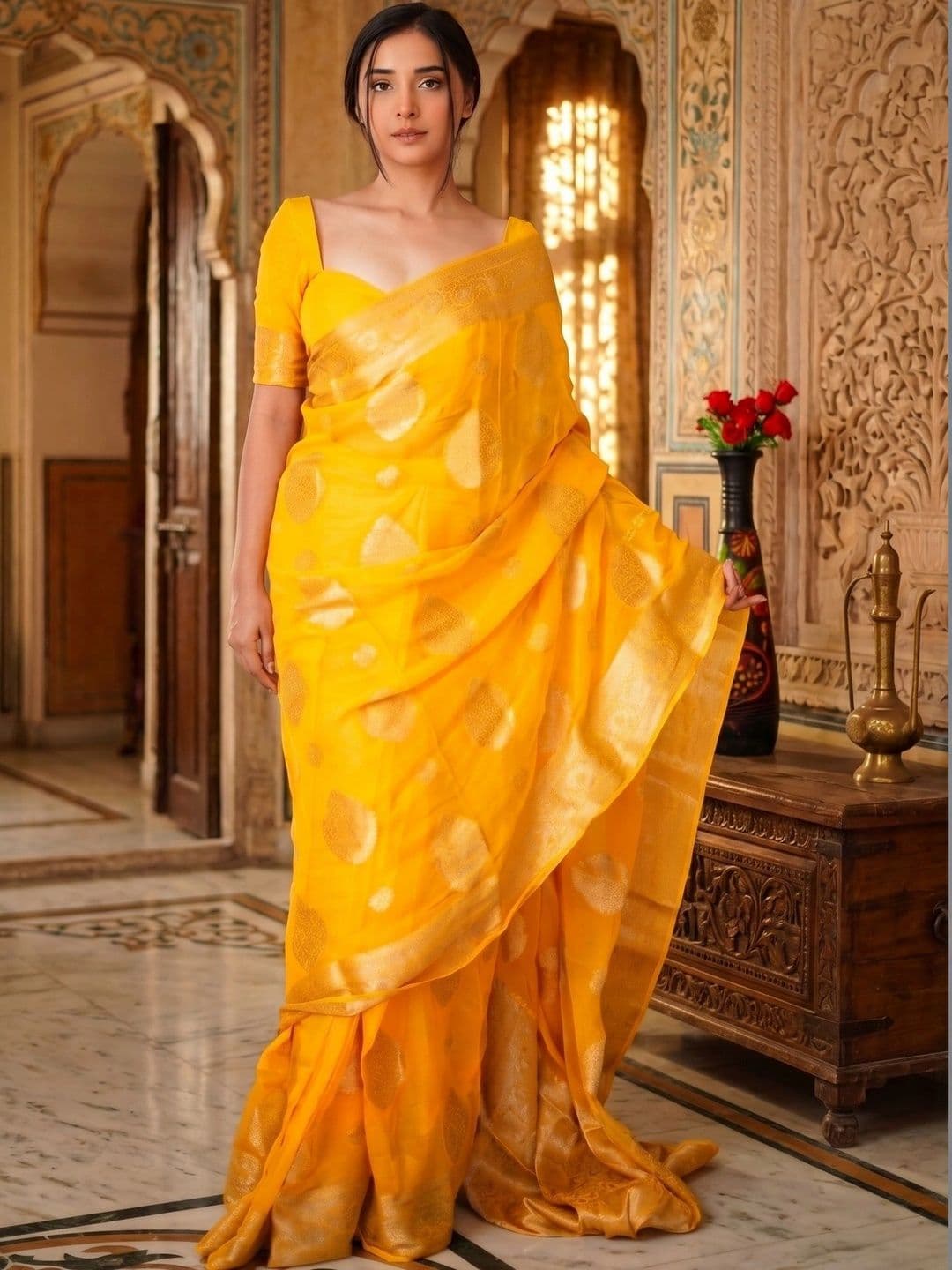 VelvetHue Woven Design Zari Art Silk Banarasi Saree - view 1