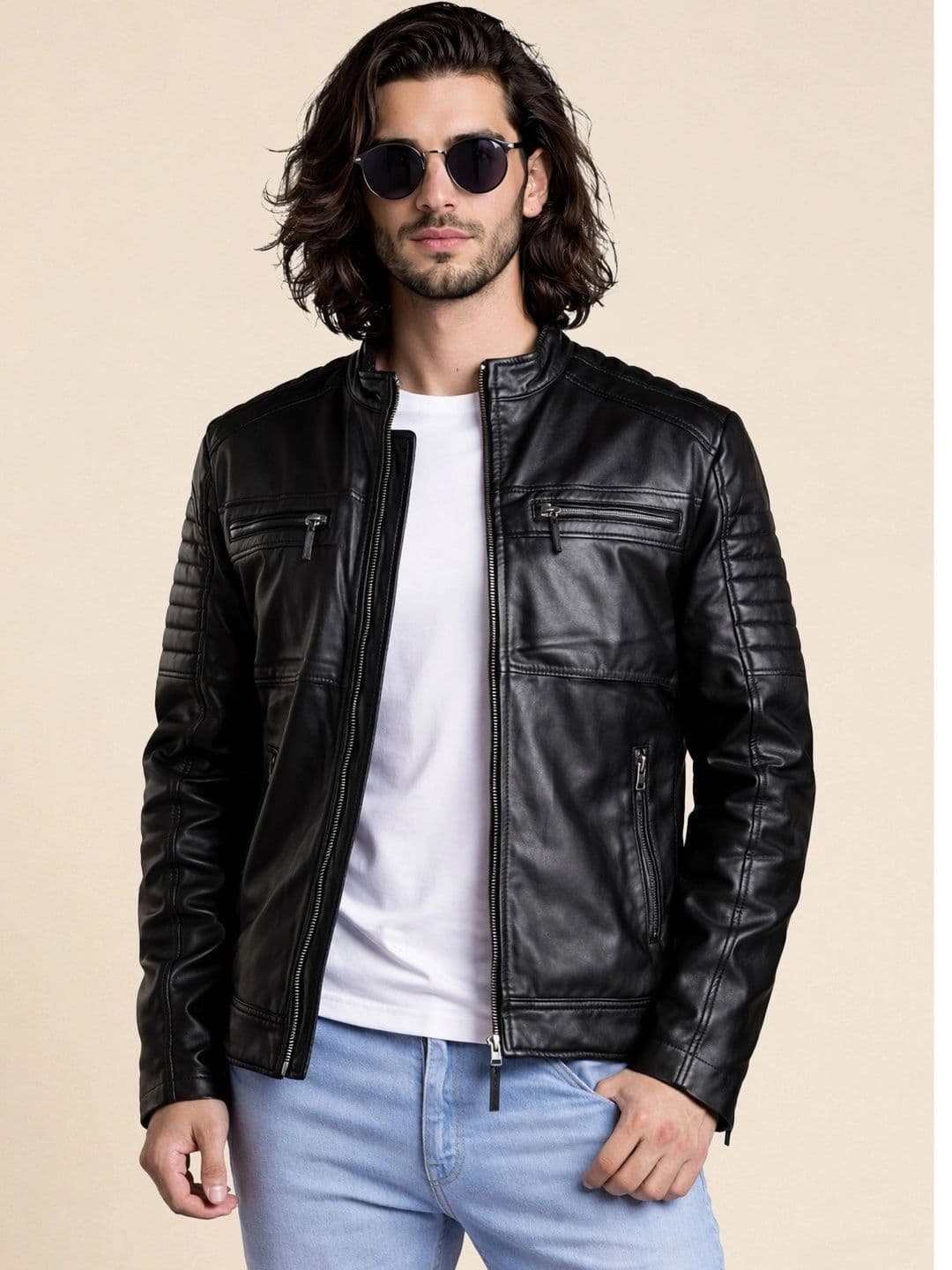 Leather Retail Men Outdoor Biker Jacket - view 1