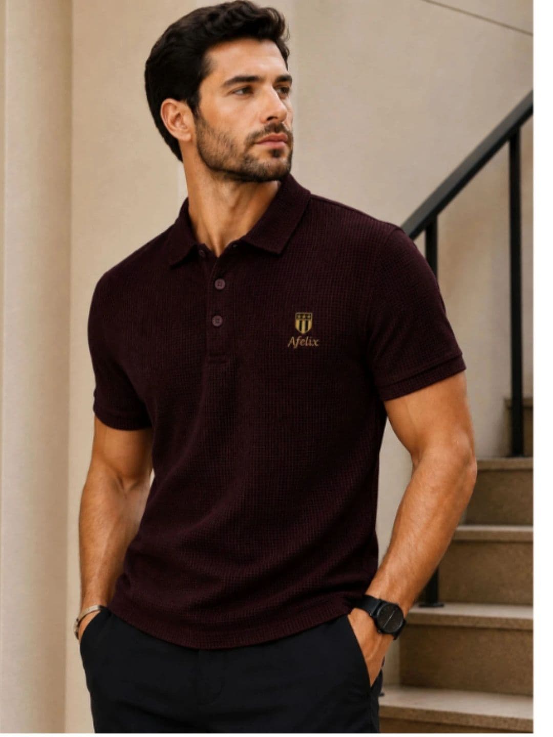Afelix Men Brand Logo Polo Collar Pockets T-shirt - view 1