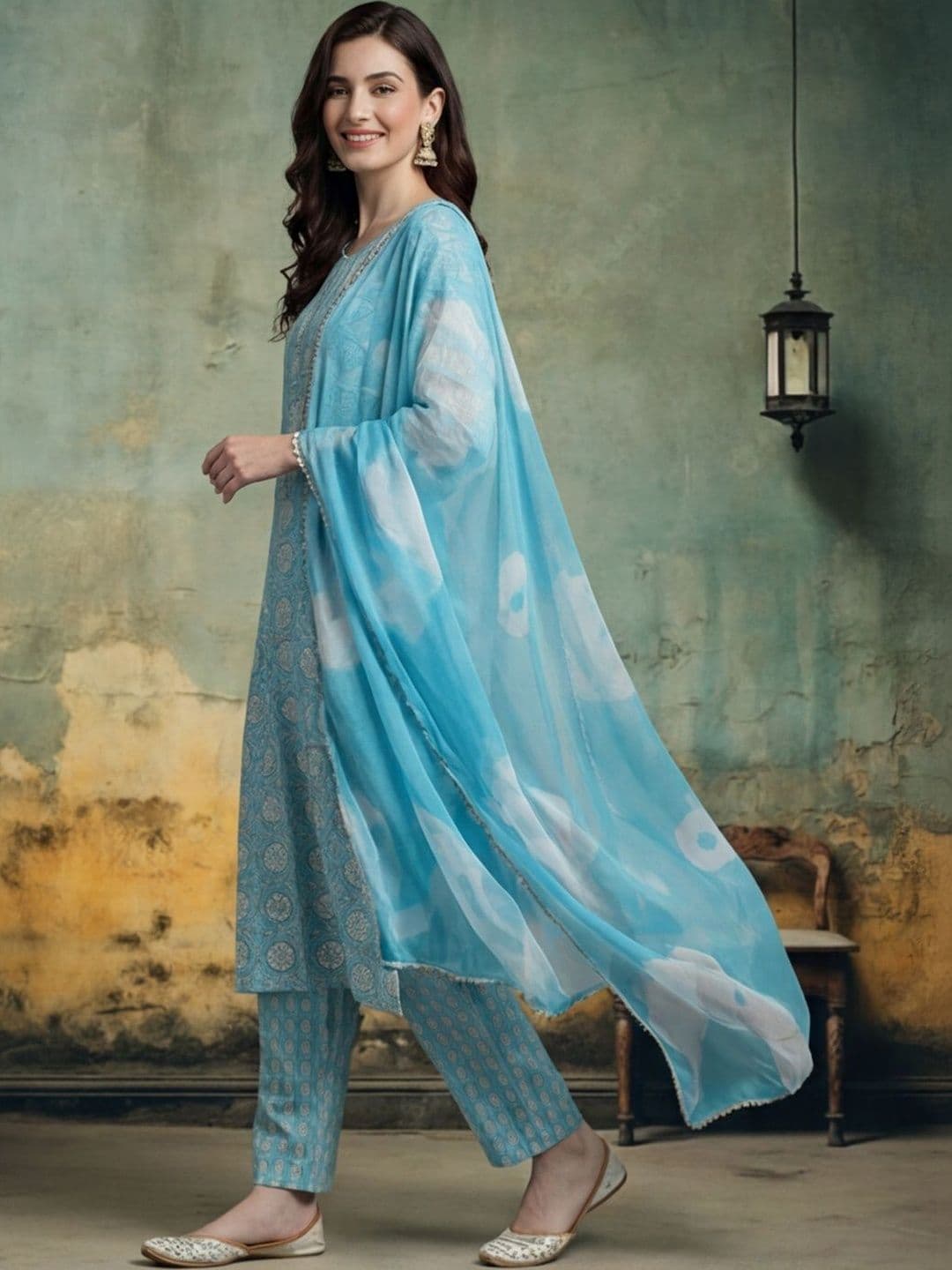 Anouk Women Ethnic Motifs Printed Regular Pure Cotton Kurta with Trousers & With Dupatta - view 1