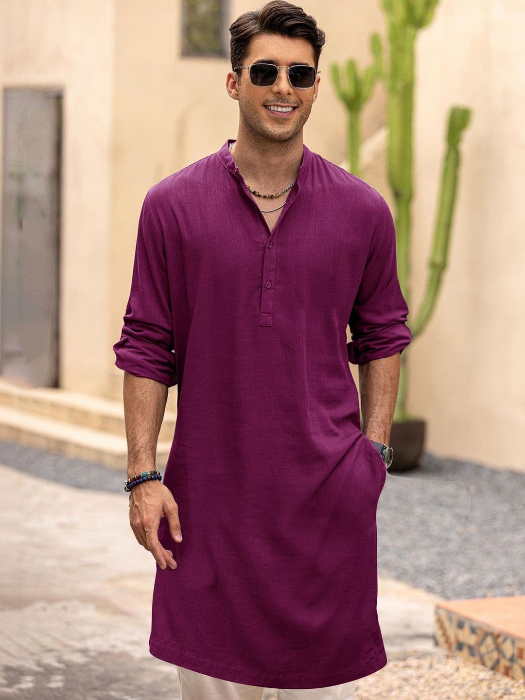 Anouk Men Pure Cotton Solid Knee Length Straight Kurta - view 1