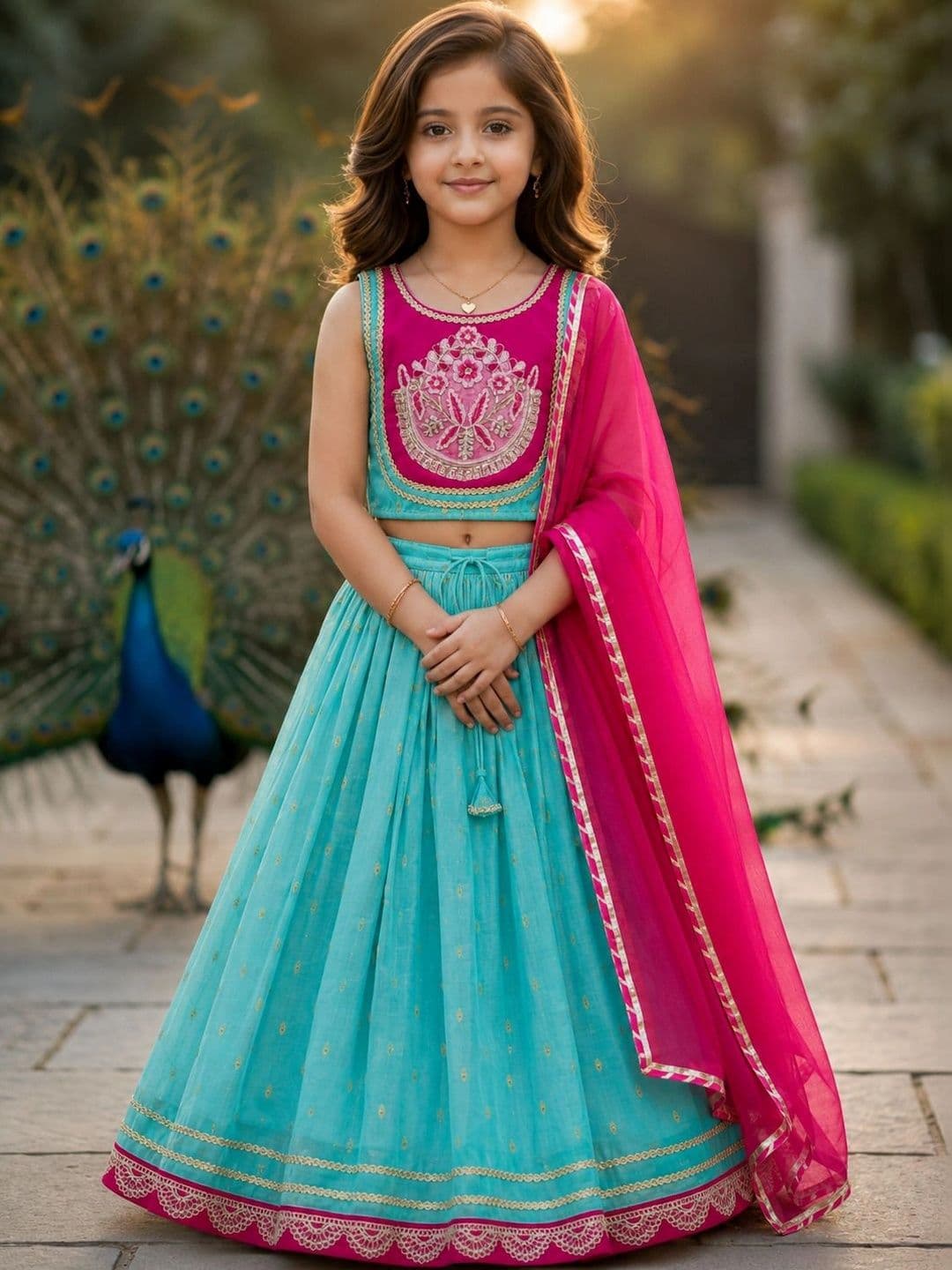 KALINI Girls Embroidered Thread Work Ready to Wear Lehenga & Blouse With Dupatta - view 1