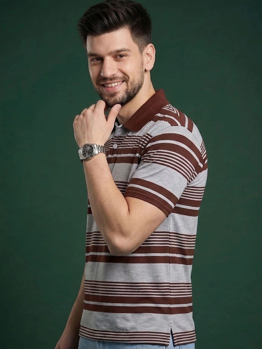 HERE&NOW Men Striped Polo Collar T-shirt - view 1