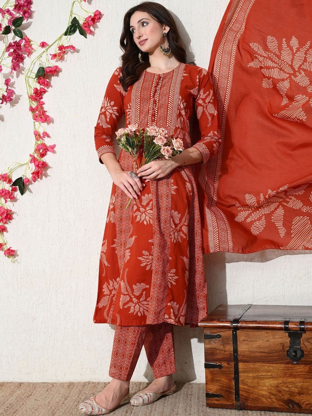 Anouk Women Ethnic Motifs Printed Regular Pure Cotton Kurta with Trousers & With Dupatta - view 1