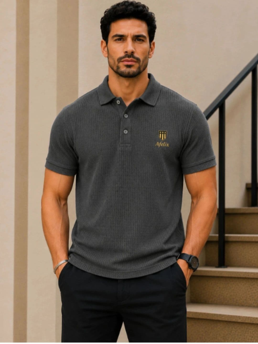 Afelix Men Brand Logo Polo Collar T-shirt - view 1