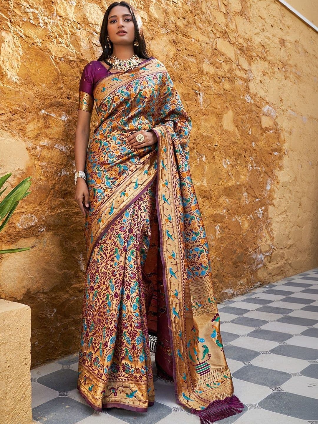 Anouk Ethnic Motifs Zari Silk Blend Heavy Work Paithani Saree - view 1