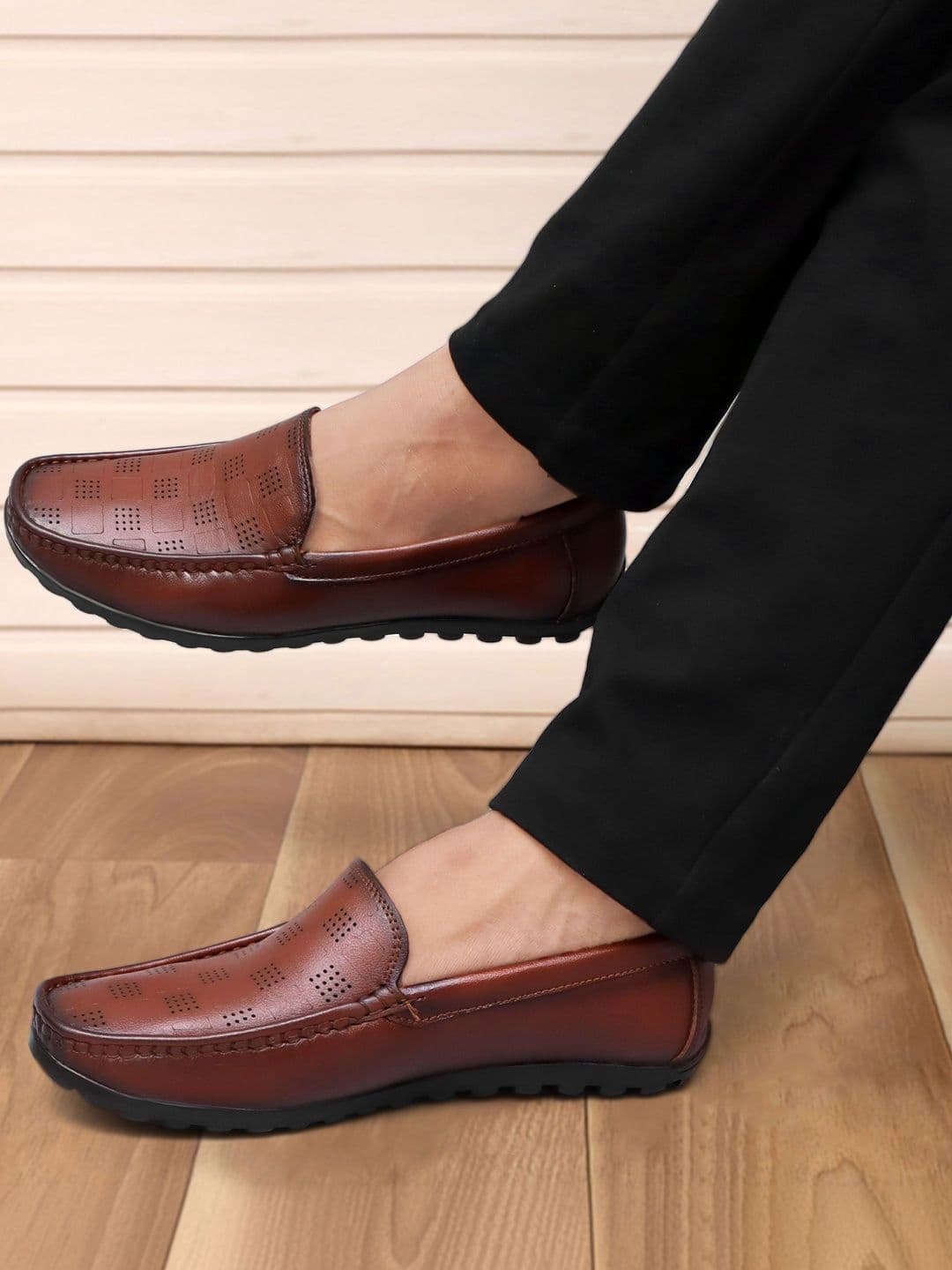 Anouk Men Textured Leather Round Toe Slip-On Loafers Formal Shoes - view 1