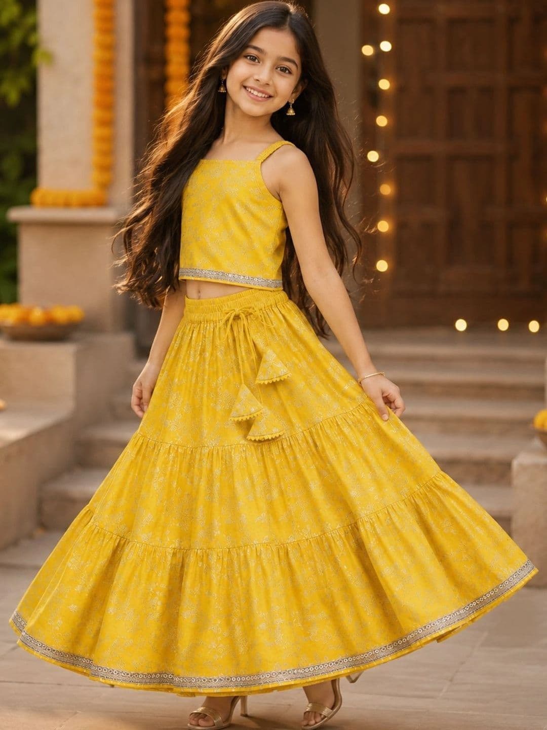The Magic Wand Girls Printed Foil Print Ready to Wear Lehenga & - view 1