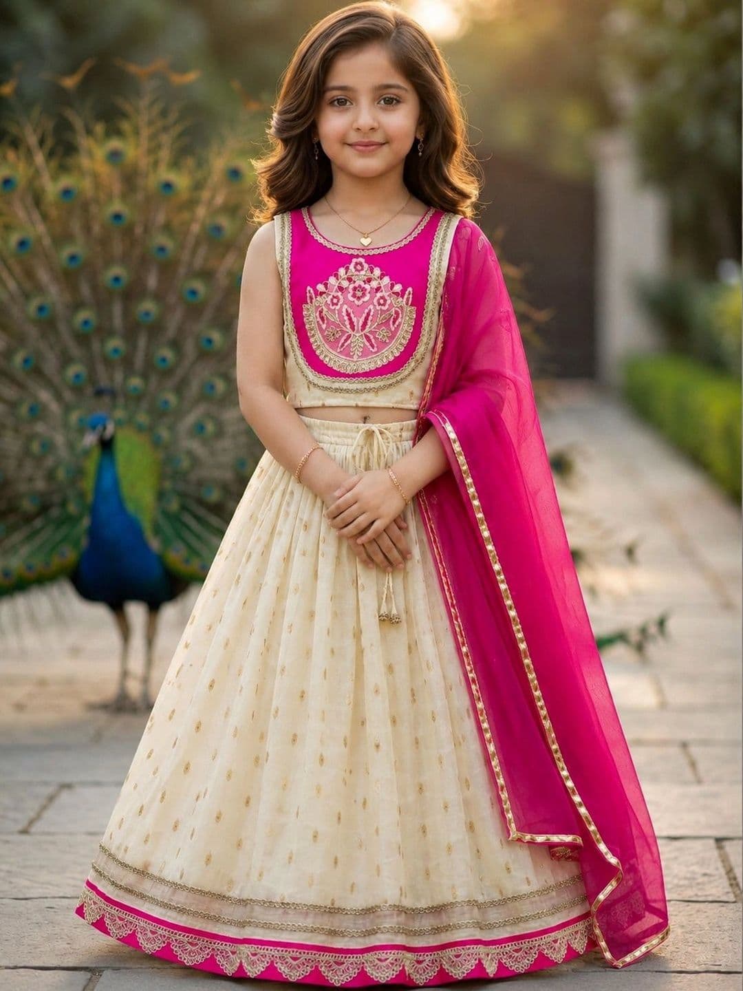 KALINI Girls Embroidered Thread Work Ready to Wear Lehenga & Blouse With Dupatta - view 1