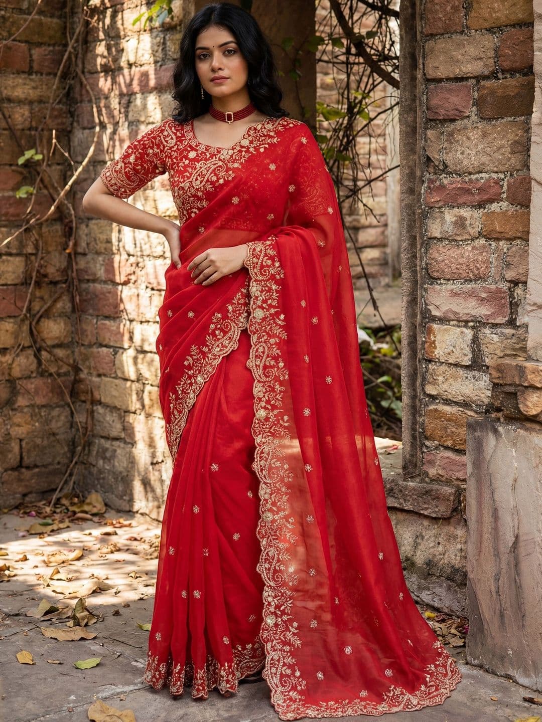 Anouk Embellished Embroidered Tissue Heavy Work Saree - view 1