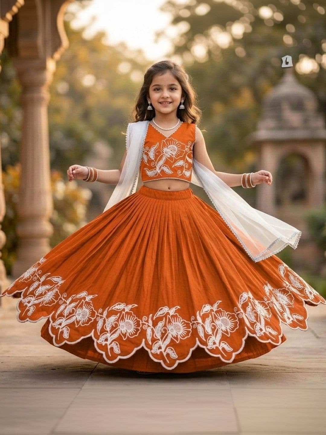 SHUBHVILAS DESIGN Girls Embroidered Thread Work Ready to Wear Lehenga & Blouse With Dupatta - view 1