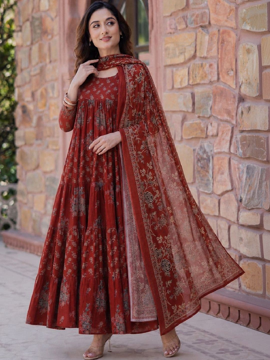 Anouk Women Floral Printed Tiered Kurta with Pyjamas & With Dupatta - view 1