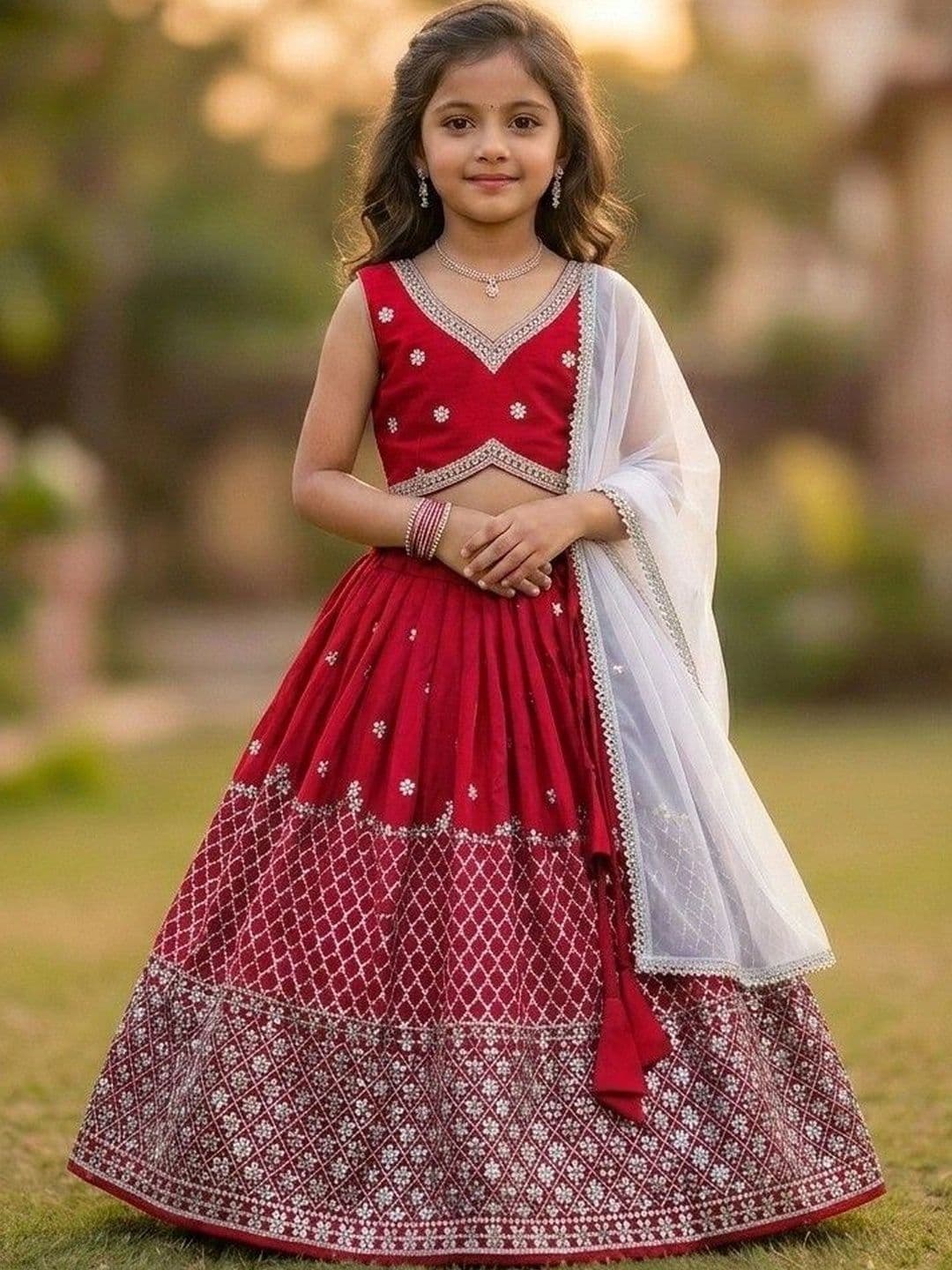SHUBHVILAS DESIGN Girls Embroidered Thread Work Ready to Wear Lehenga & Blouse With Dupatta - view 1