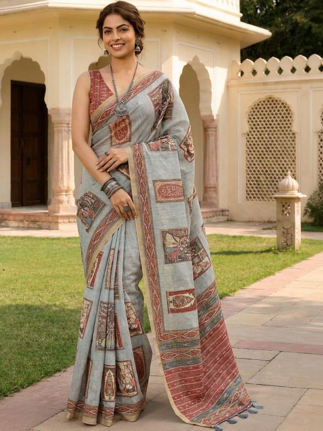 Anouk Ethnic Motifs Zari Linen Blend Designer Saree - view 1