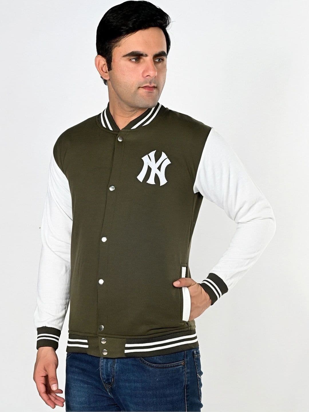 SQS Men Brand Logo Colourblocked Woollen Varsity Jacket - view 1