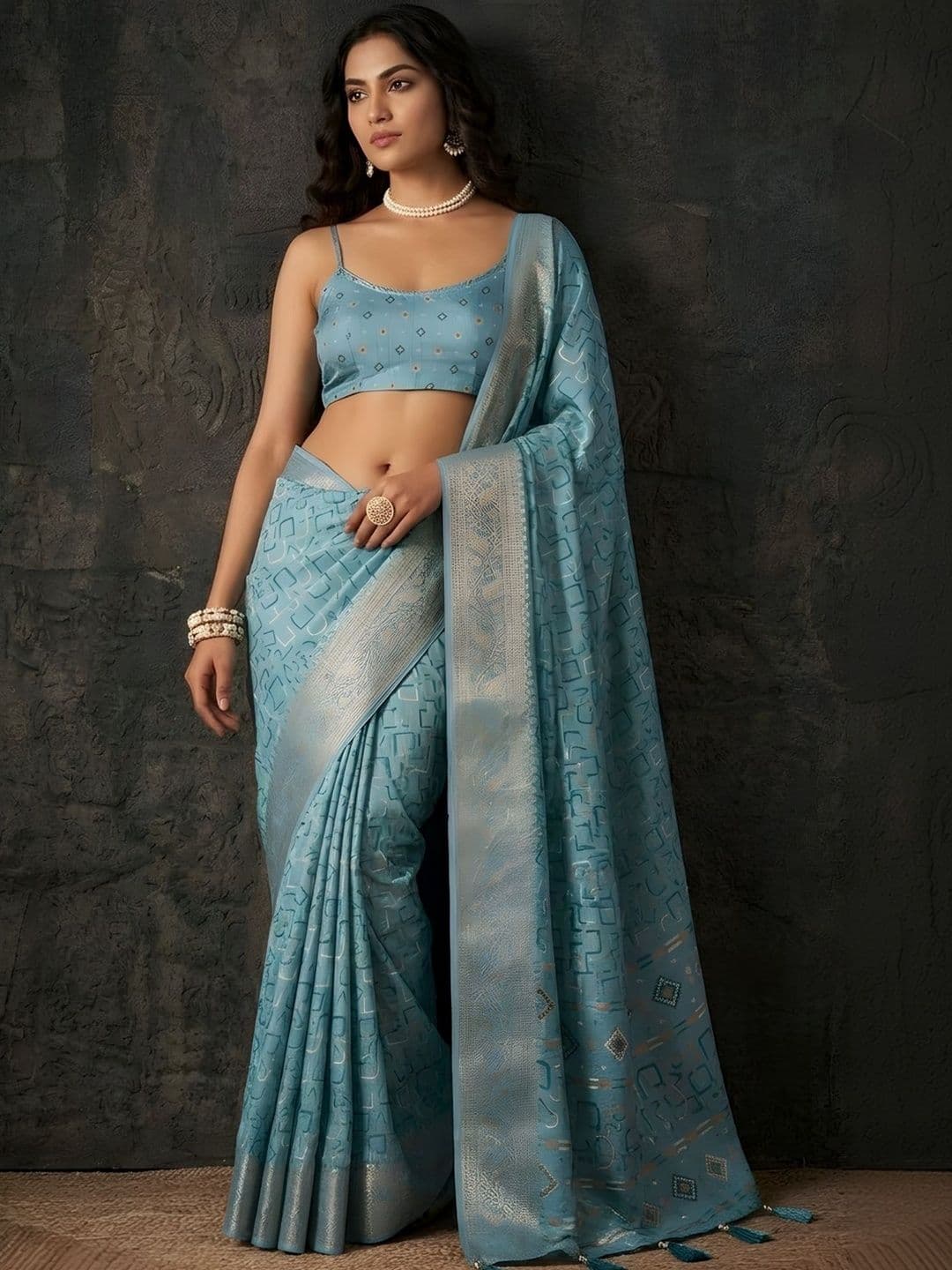 Anouk Geometric Woven Design Zari Art Silk Saree - view 1