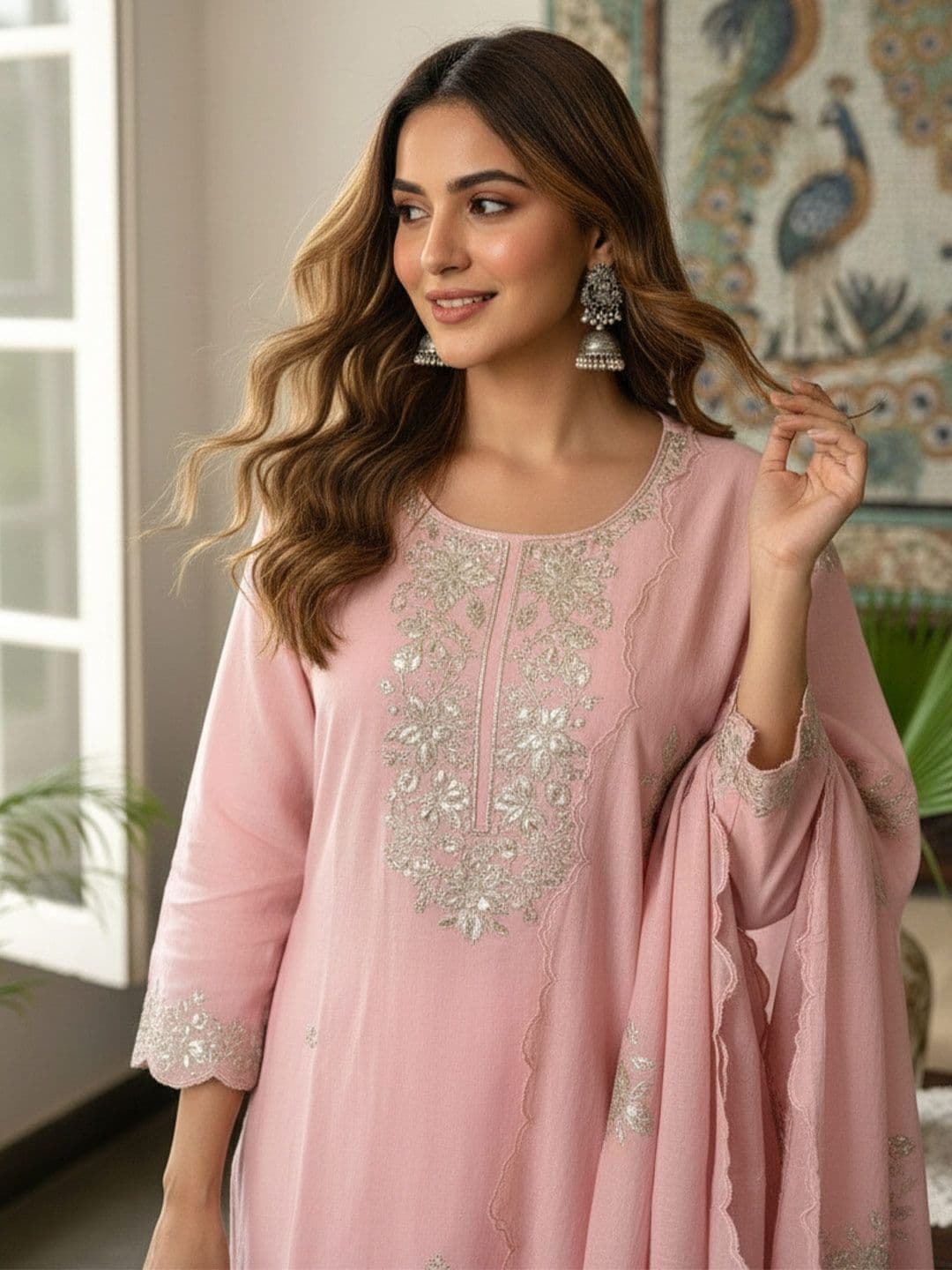 Anouk Women Ethnic Motifs Embroidered Regular Thread Work Pure Cotton Kurta with Trousers & With Dupatta - view 1