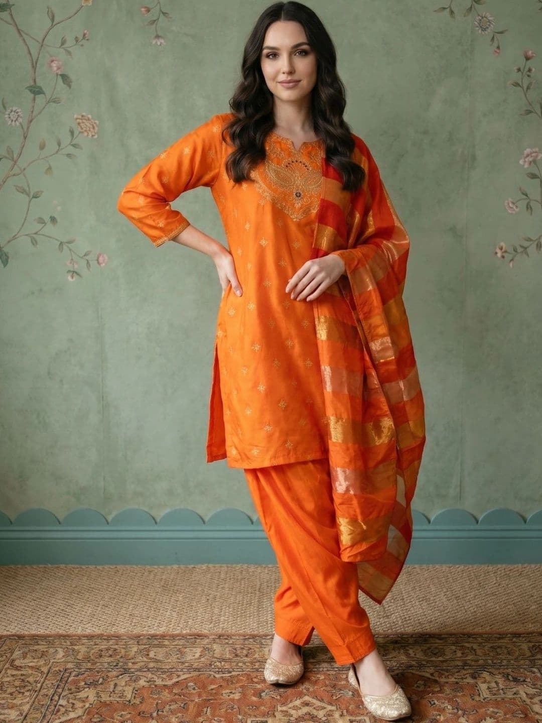 Sangria Women Ethnic Motifs Embroidered Regular Thread Work Kurta with Patiala & With Dupatta - view 1