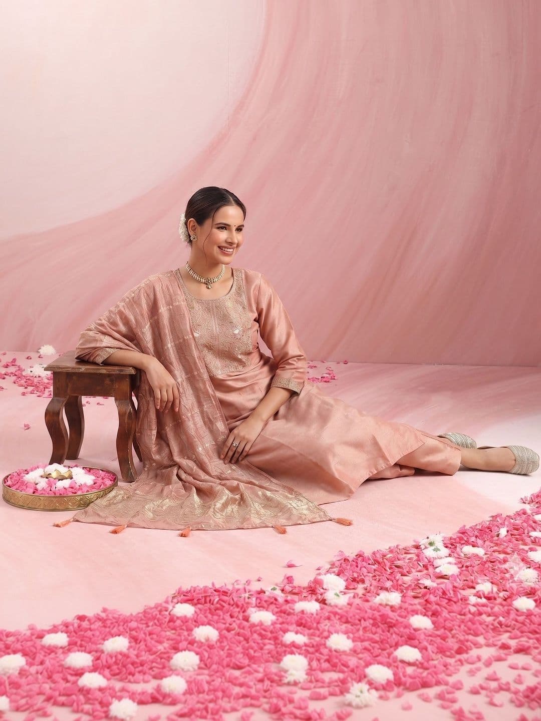 Anouk Women Ethnic Motifs Embroidered Regular Sequinned Kurta with Trousers & With Dupatta - view 1