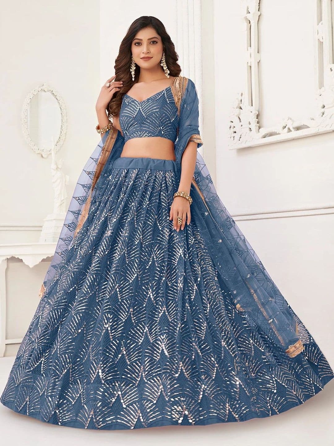 Poshak Bazaar Embellished Sequinned Semi-Stitched Lehenga & Unstitched Blouse With Dupatta - view 1