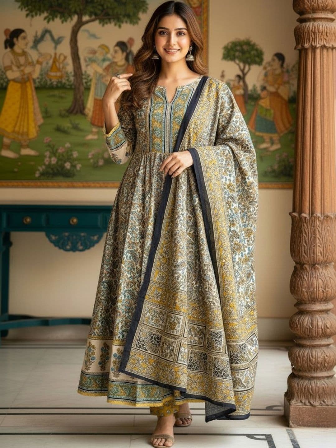 Anouk Women Paisley Printed Empire Pure Cotton Kurta with Trousers & With Dupatta - view 1