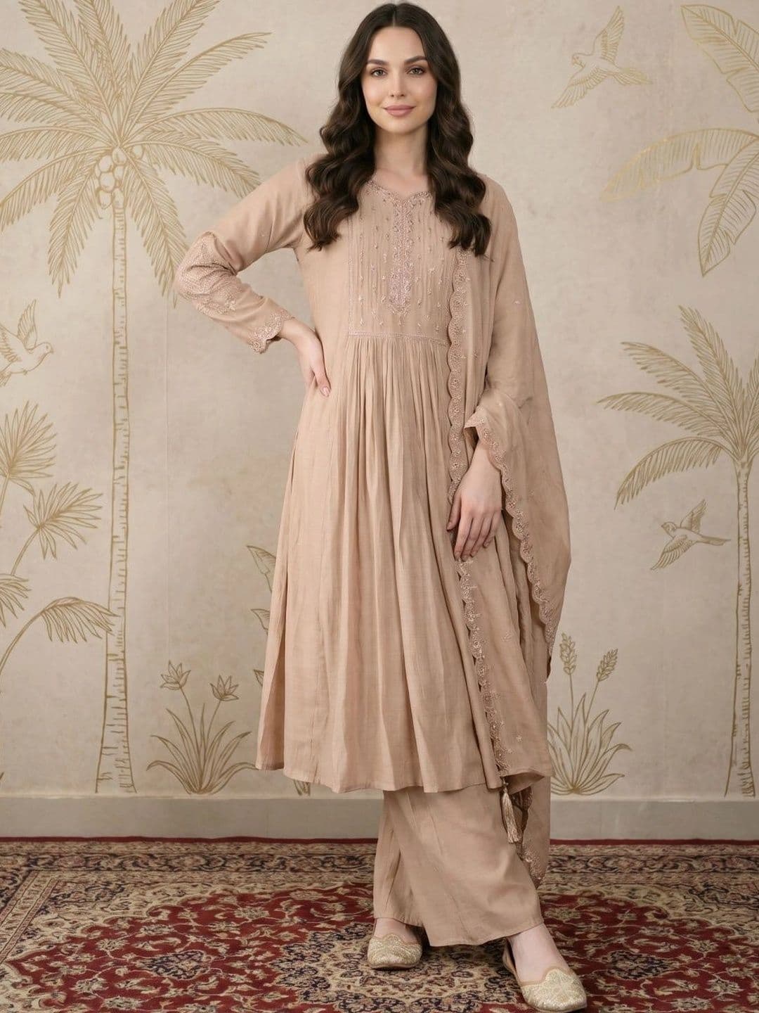 Sangria Women Ethnic Motifs Embroidered Regular Thread Work Kurta with Trousers & With Dupatta - view 1