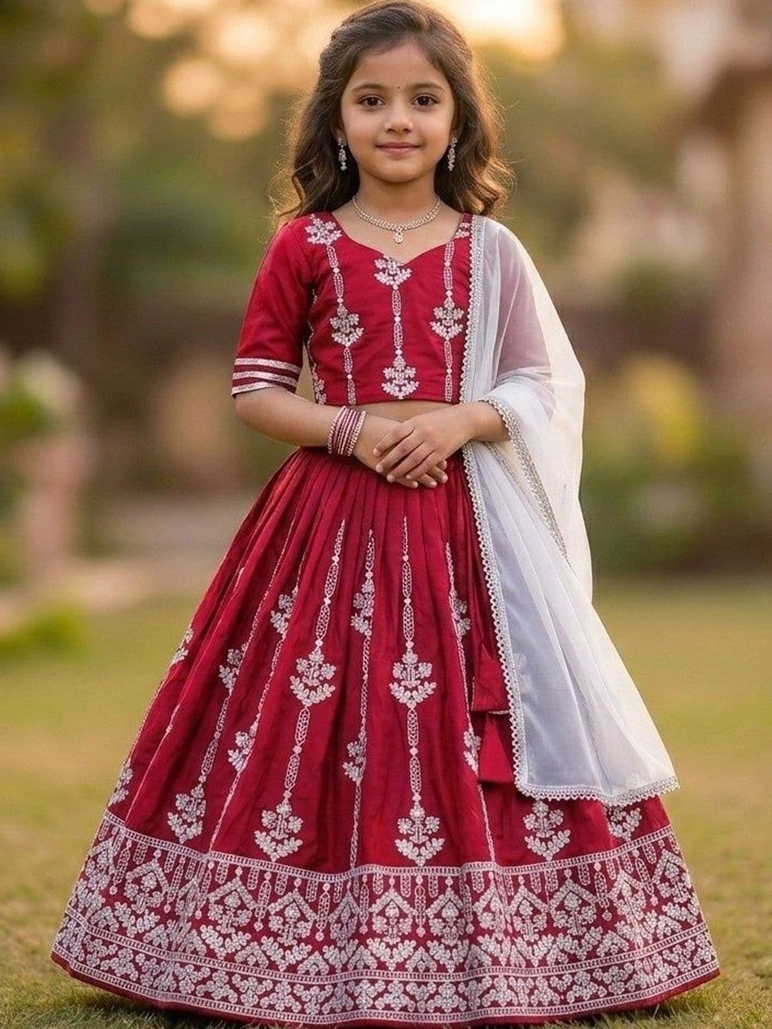 SHUBHVILAS DESIGN Girls Embellished Thread Work Ready to Wear Lehenga & Blouse With Dupatta - view 1