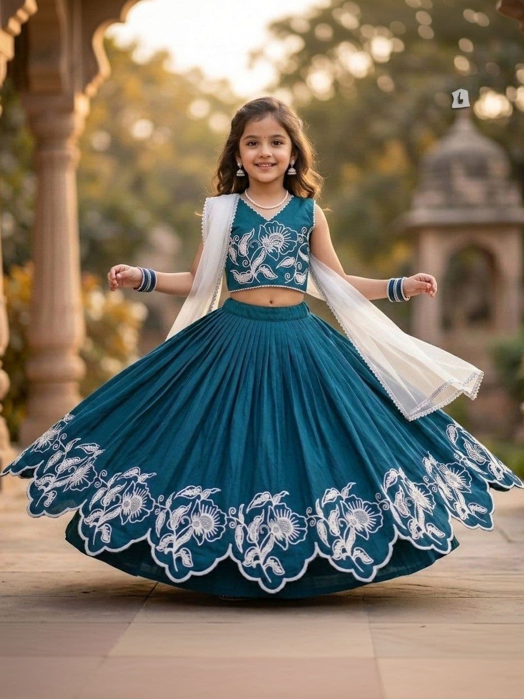 SHUBHVILAS DESIGN Girls Embroidered Thread Work Ready to Wear Lehenga & Blouse With Dupatta - view 1