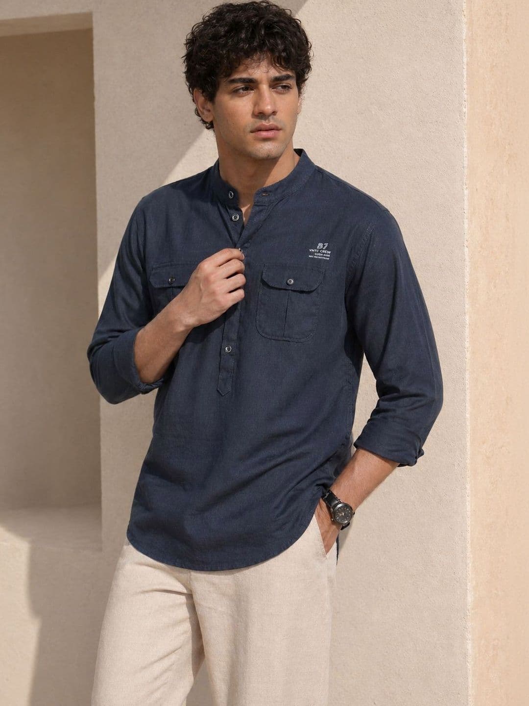 Anouk Men Rolled up Sleeve Short Kurta - view 1