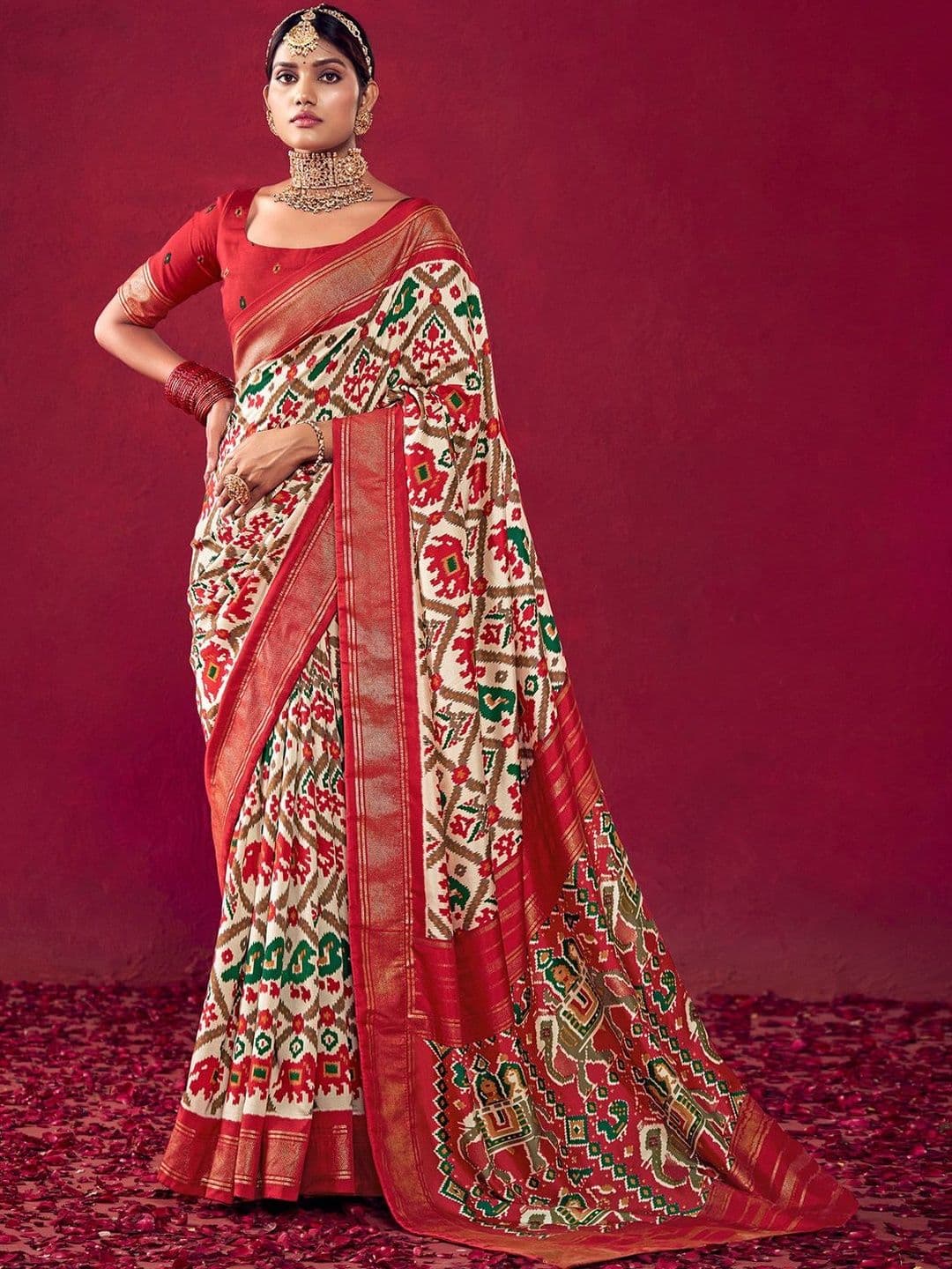 Anouk Ethnic Motifs Zari Silk Blend Handloom Patola Saree - view 1