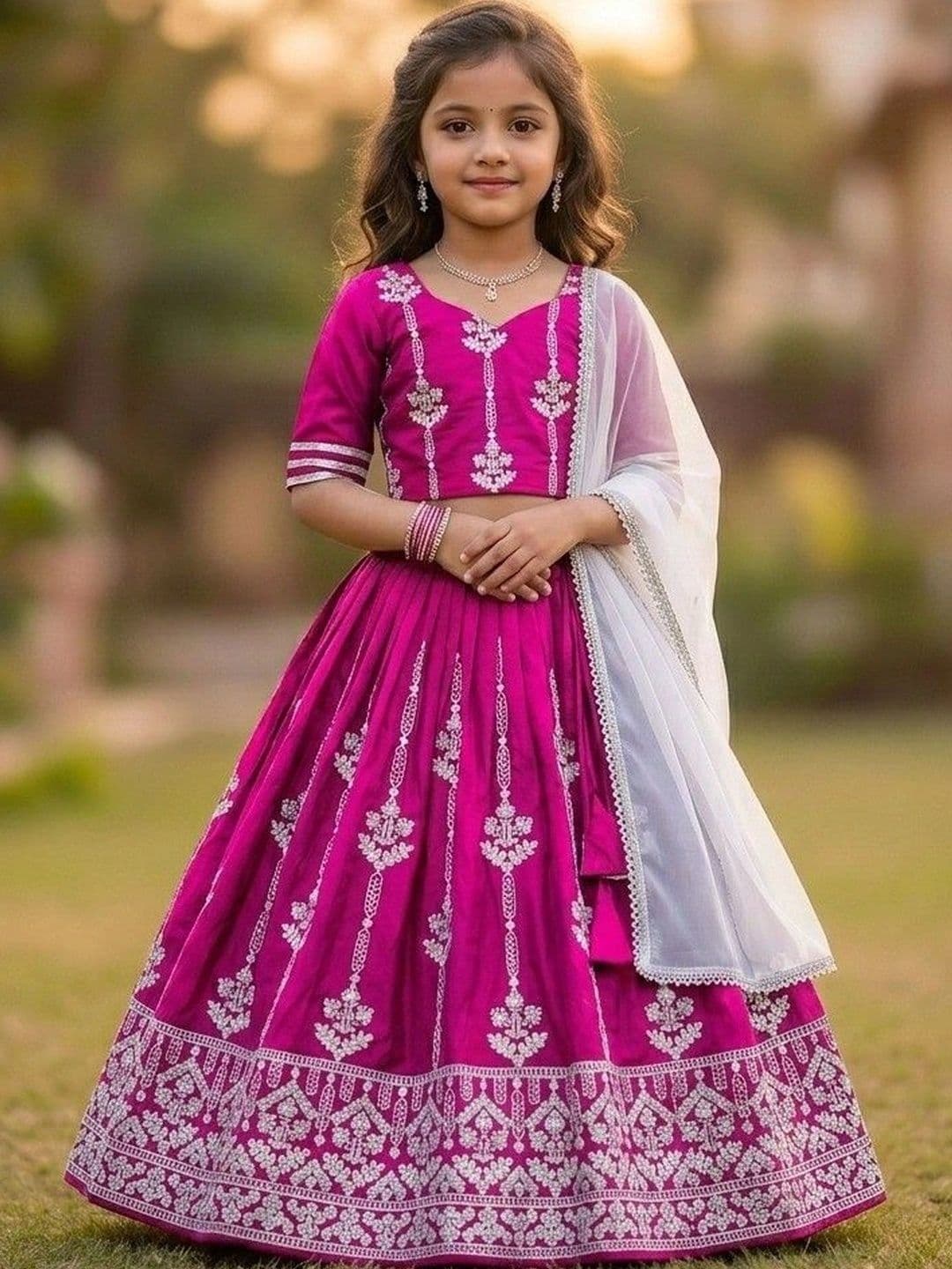 SHUBHVILAS DESIGN Girls Embroidered Thread Work Ready to Wear Lehenga & Blouse With Dupatta - view 1