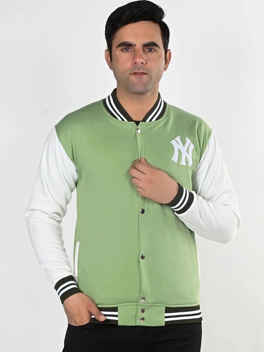SQS Men Brand Logo Colourblocked Woollen Varsity Jacket - view 1