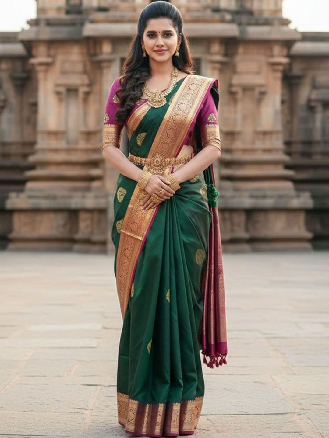 Anouk Ethnic Motifs Zari Silk Blend Handloom Mysore Silk Saree - view 1
